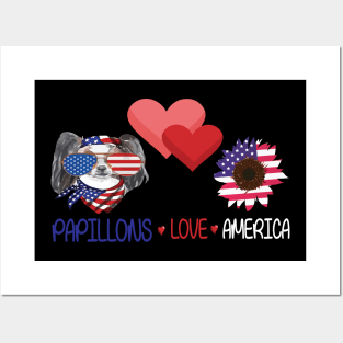 Dog Big Hearts And Sunflower Papillons Love America Happy Independence July 4th Dogs Lover Posters and Art